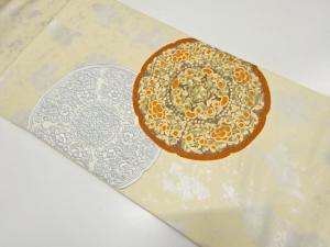 アンティーク　引箔　絵皿に華紋織り出し袋帯（材料）